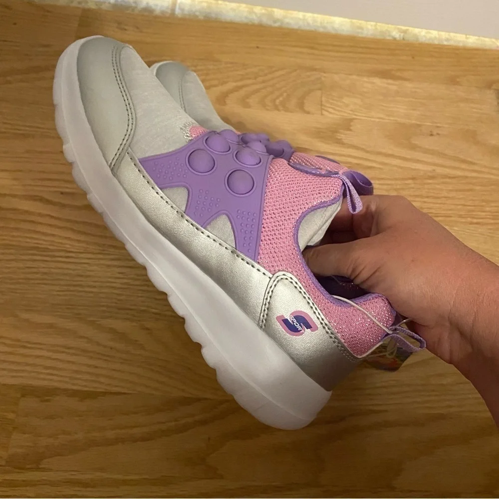 Skechers Denise Poppit Popper Sneakers Sz 4 Purple NEW Silver Shoes Kids Pop It